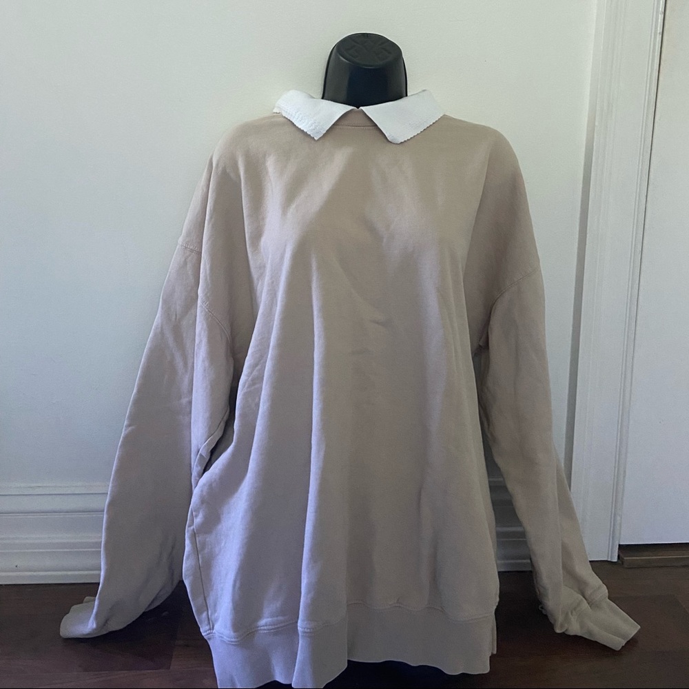 Brandy Melville Long Sleeve Collard Crew Neck Tan Color